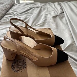 Ann Taylor Tan and Black Slingback Heels